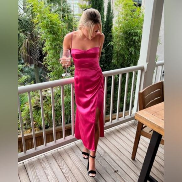 Reformation Marguerite Silk Dress Pink Flambe 12 - Picture 7 of 13